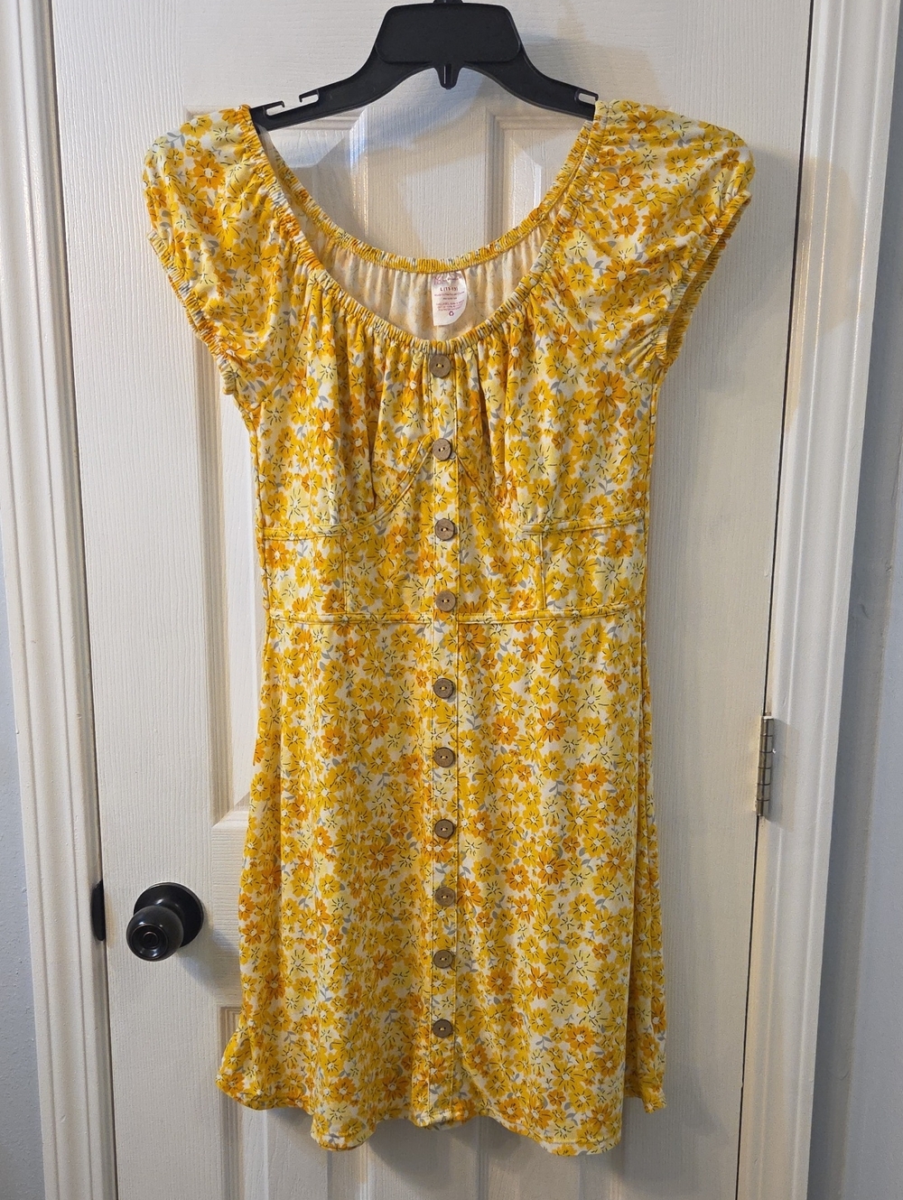 No Boundaries Yellow Floral Elastic-Neck Sundress